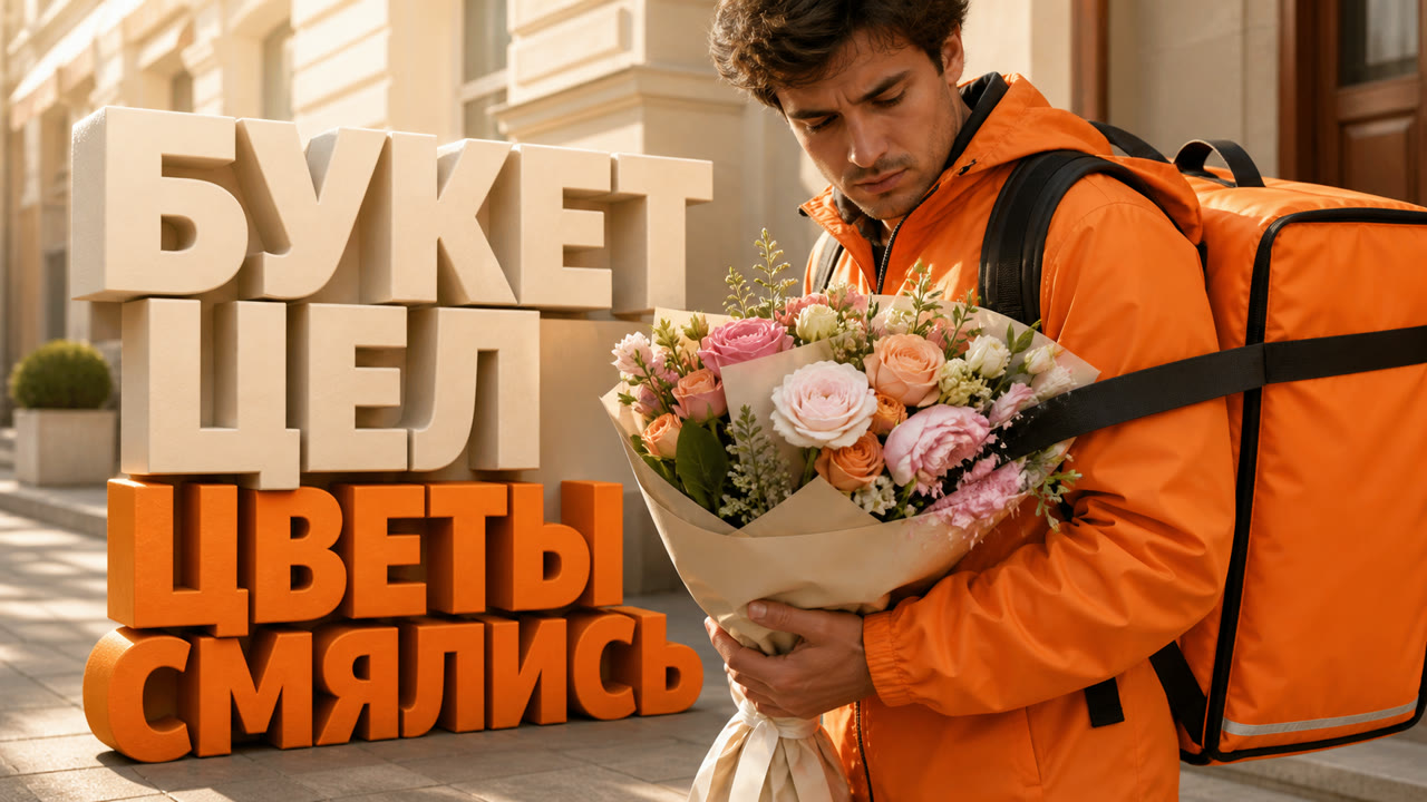 Как курьер переносит букет и не мнёт цветы