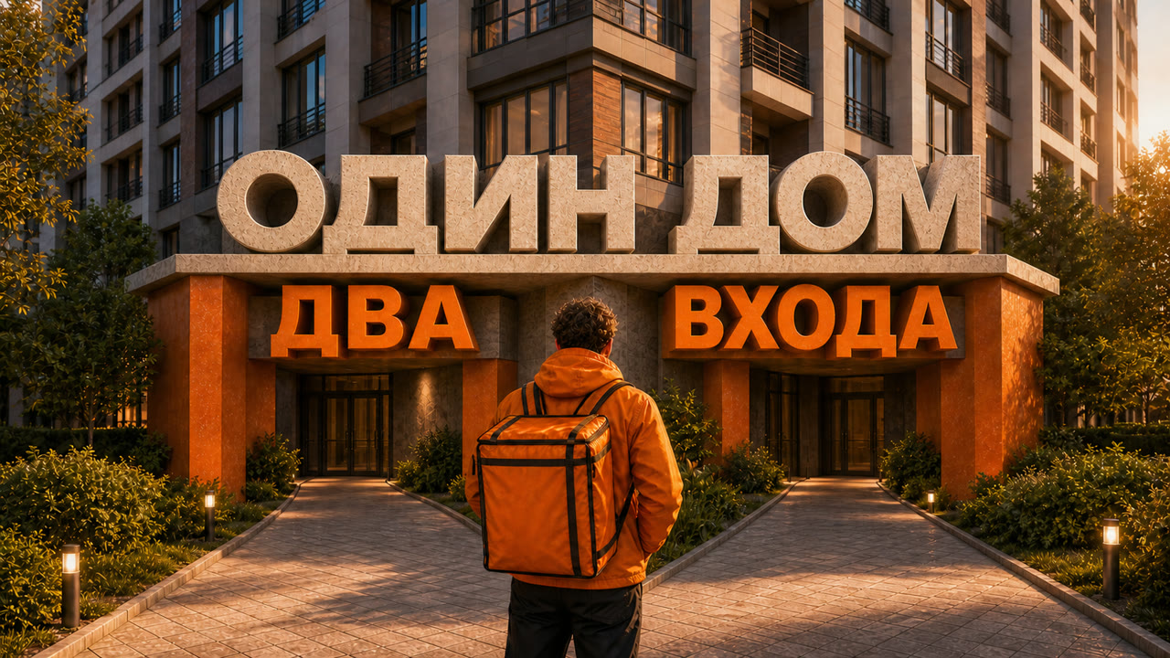 Курьер у дома. Клиент смотрит в окно: двор пуст. Где он?